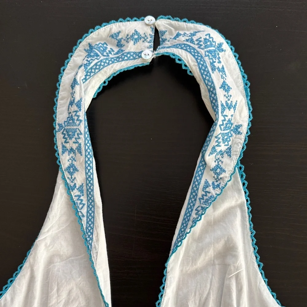 Free People Hello Lover Embroidery Halter White & Blue Cotton Top Size L -‎ NEW